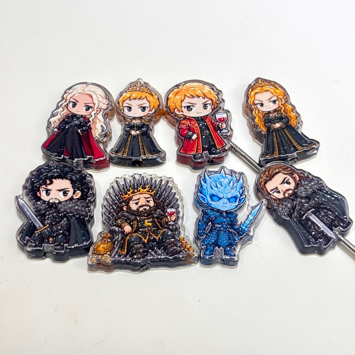 Medieval Fantasy Throne Acrylic Focal Beads, Chibi Ice & Fire Kingdom Royals for DIY Beadable Pens & Keychains