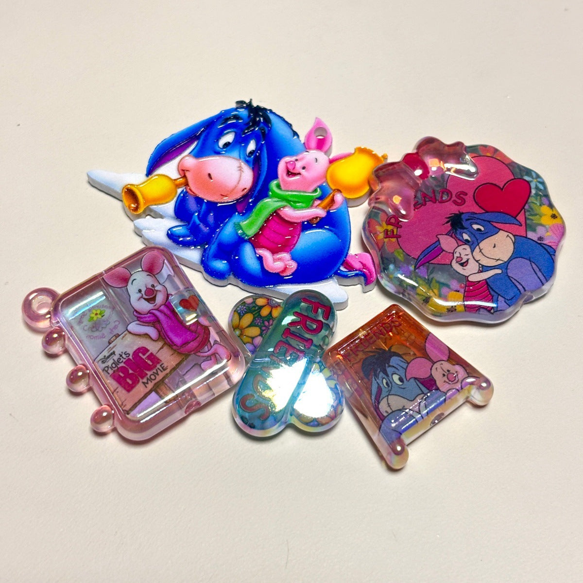 Woodland Blue Donkey & Pink Piglet Acrylic Focal Beads, Cute Friendship Charms & Pendants for Beadable Pens & Keychains