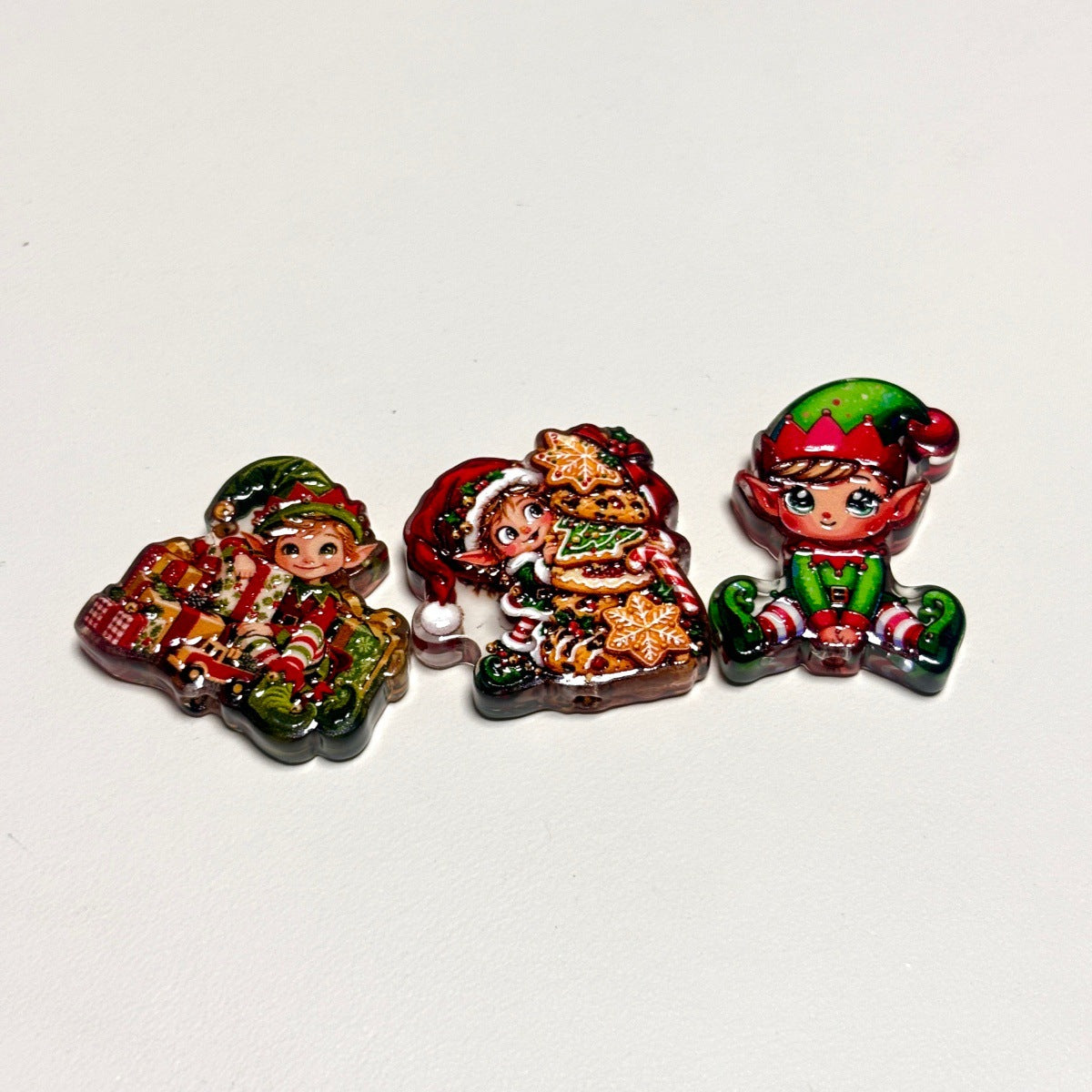 Retro Christmas Holiday Elf Acrylic Focal Beads, Santa's Workshop Pixie Beads for DIY Beadable Pens & Keychains