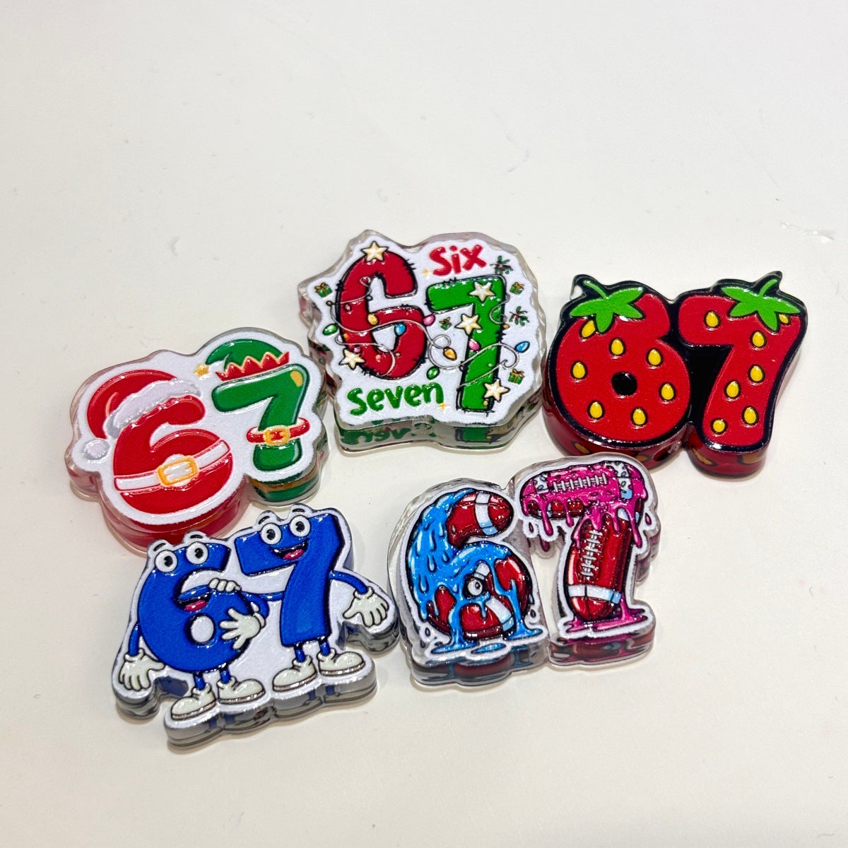 Fun Number 67 Acrylic Focal Beads, Six Seven Birthday & Holiday Beads for DIY Beadable Pens & Keychains