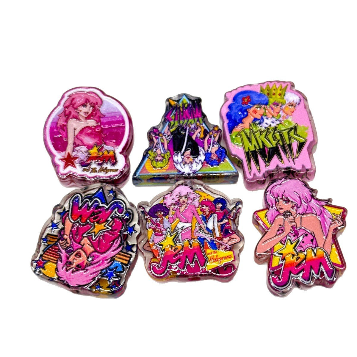 80s Glam Rock Diva Acrylic Focal Beads, Neon Pink Pop Singer & Girl Band Beads for DIY Beadable Pens & Keychains