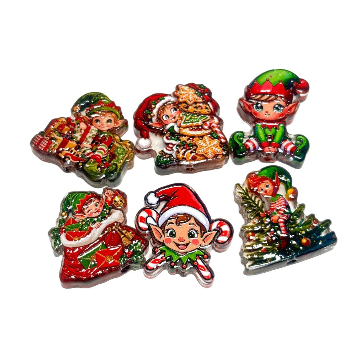 Retro Christmas Holiday Elf Acrylic Focal Beads, Santa's Workshop Pixie Beads for DIY Beadable Pens & Keychains