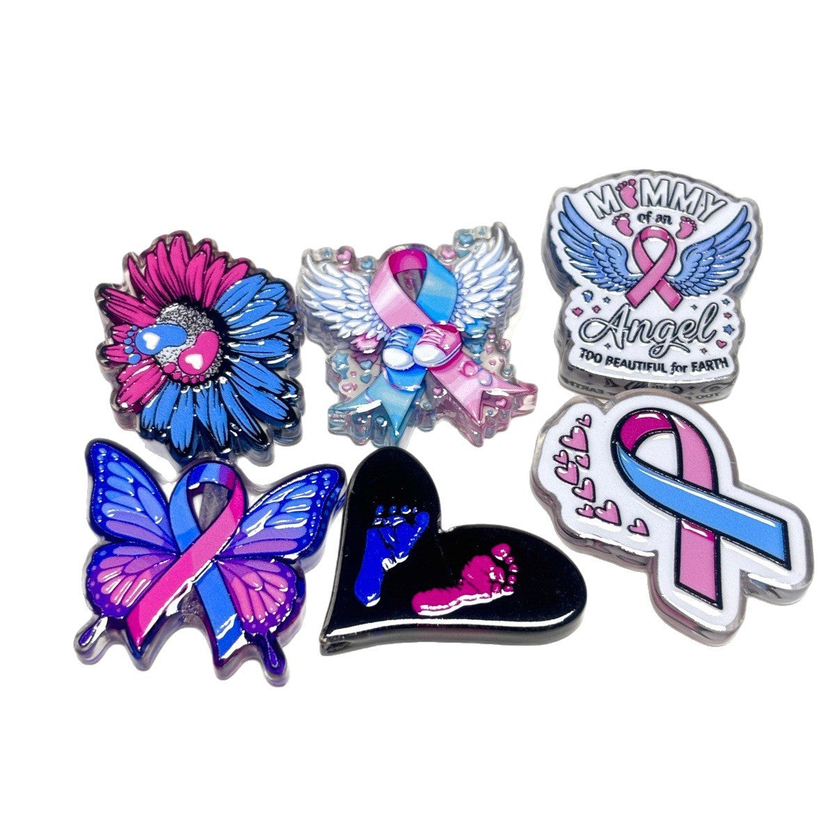 Infant Loss Awareness Acrylic Focal Beads, Mommy of an Angel & Ribbon Beads for DIY Beadable Pens & Keychains