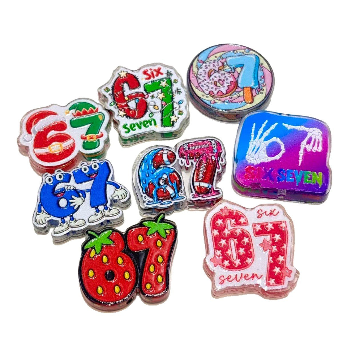 Fun Number 67 Acrylic Focal Beads, Six Seven Birthday & Holiday Beads for DIY Beadable Pens & Keychains