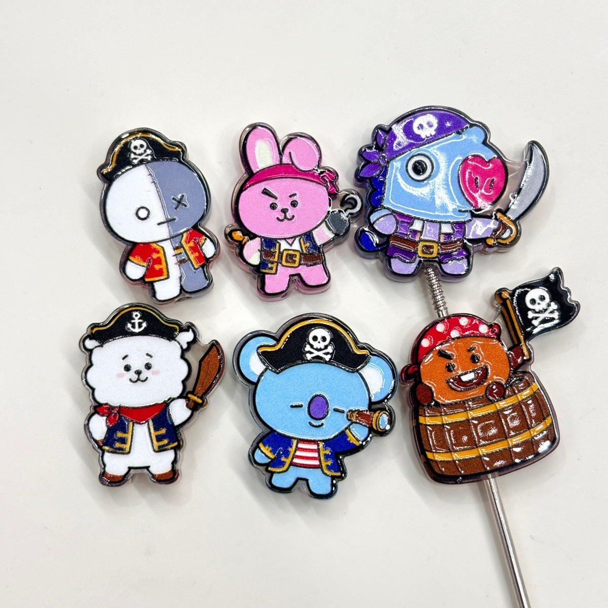 Kawaii Pirate Mascot Acrylic Focal Beads, Cute Anime Animal Sailors & Treasure Hunter Beads for DIY Beadable Pens & Keychains