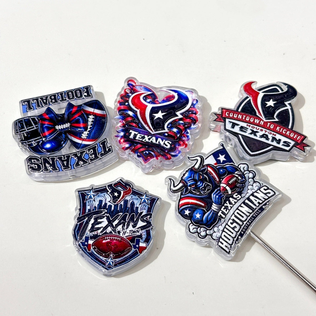Houston Football Game Day Acrylic Focal Beads, Battle Red & Navy Bull Beads for DIY Beadable Pens & Keychains