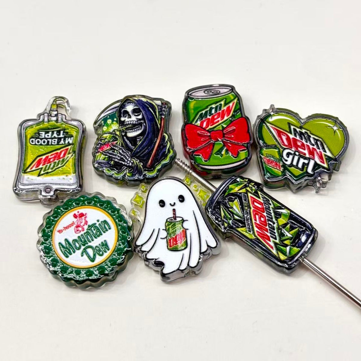 Citrus Green Soda Acrylic Focal Beads, Spooky Reaper & Ghost Soda Can Beads for DIY Beadable Pens & Keychains
