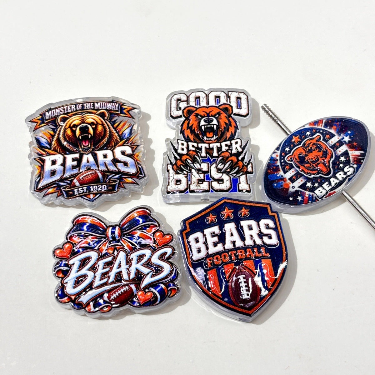 Roaring Bear Football Game Day Acrylic Focal Beads, Gridiron Mascot & Bow Charms for DIY Pen Making & Wristlets