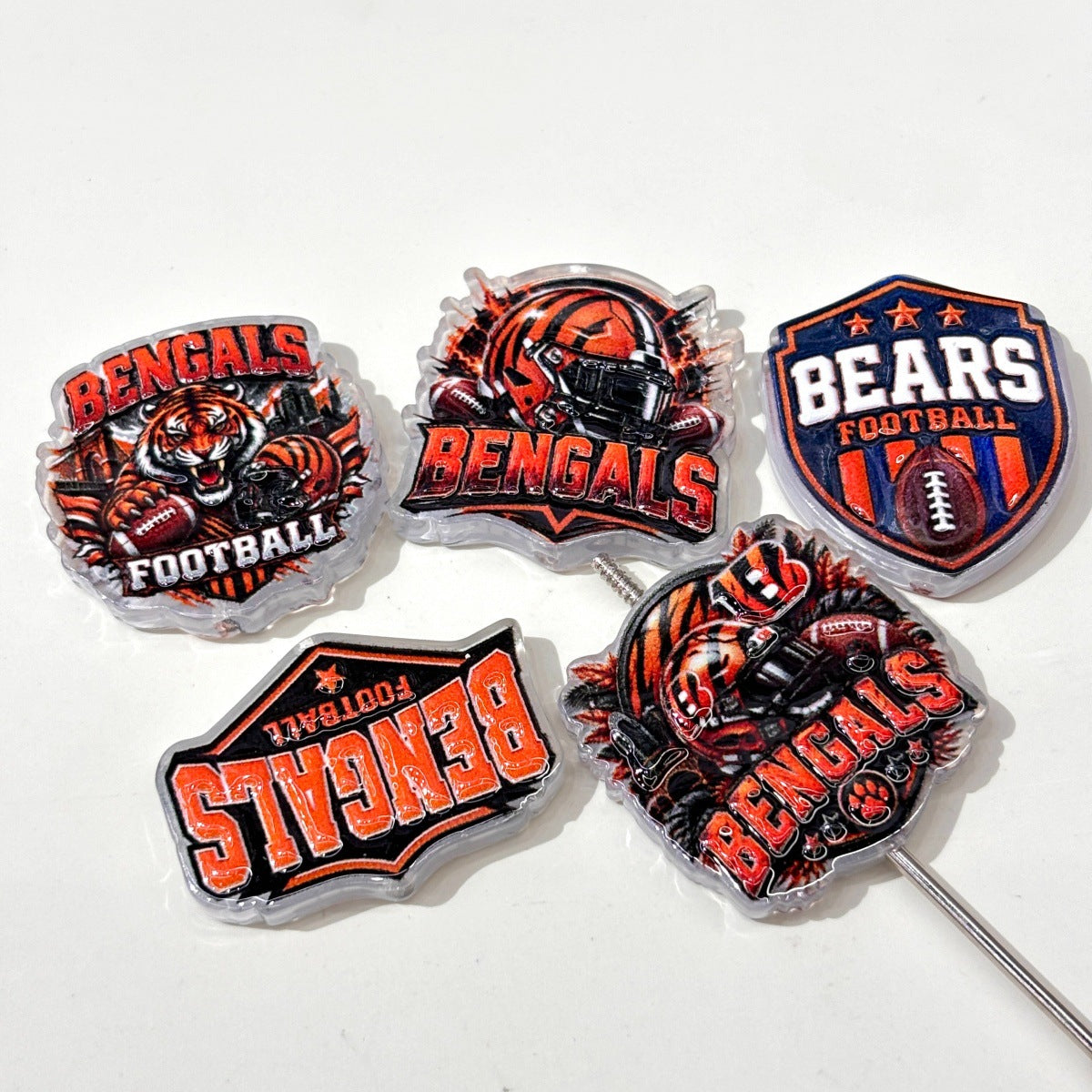 Striped Tiger Football Game Day Acrylic Focal Beads, Gridiron Helmet & Shield Beads for DIY Beadable Pens & Keychains