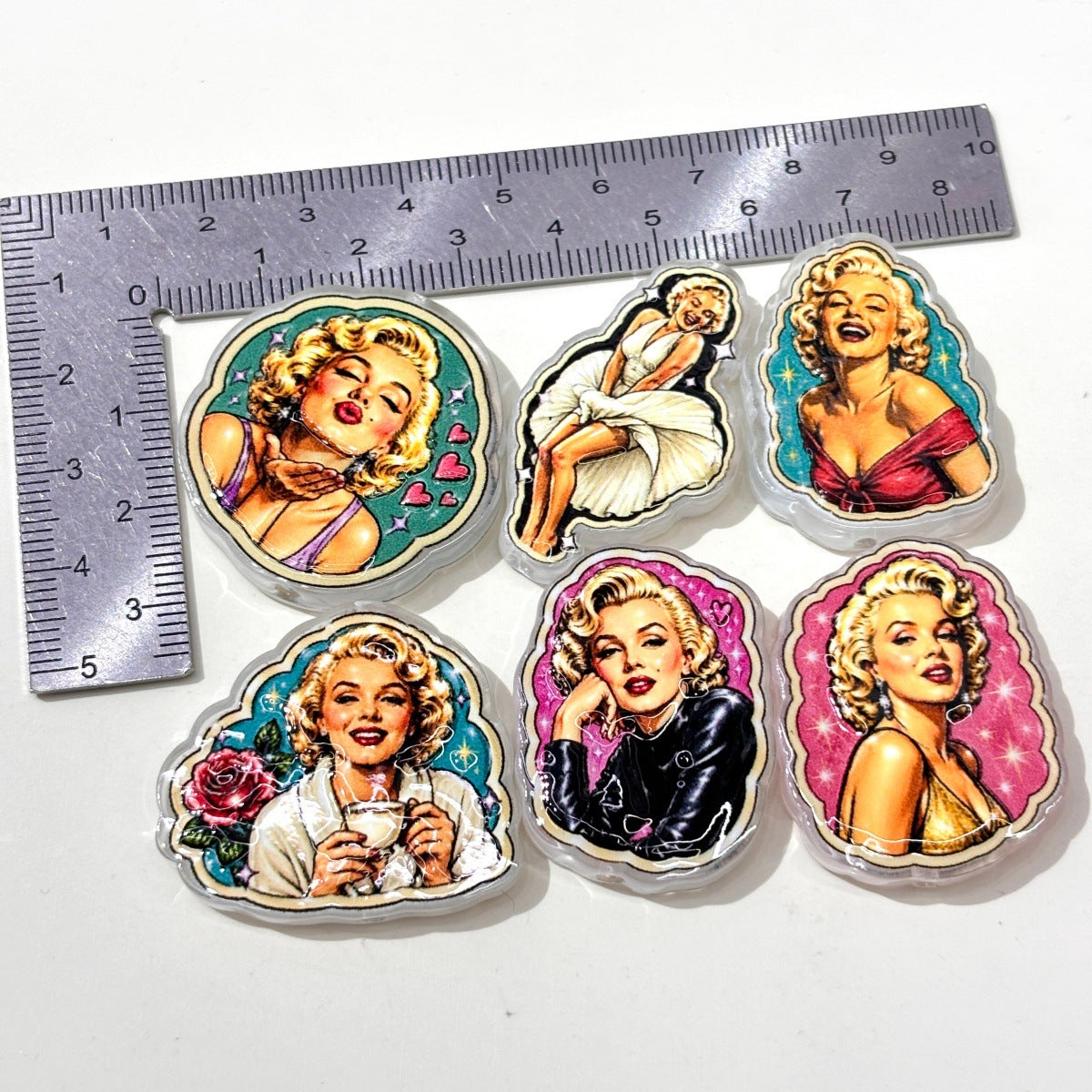 Hollywood Blonde Icon Acrylic Focal Beads, Vintage Glamour Movie Star & White Dress Beads for DIY Beadable Pens & Keychains