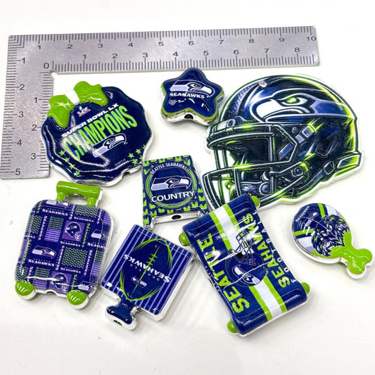 Seattle Game Day Football Acrylic Focal Beads, Navy & Action Green Helmet Beads for DIY Beadable Pens & Keychains