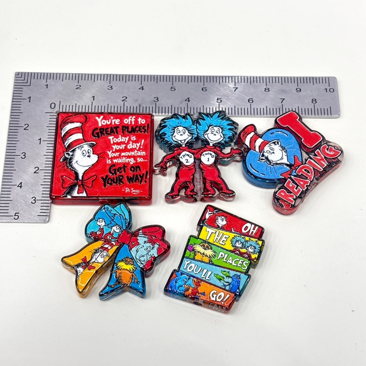 Rhyming Storybook Cat Acrylic Focal Beads, "Great Places" Reading Quote & Blue Hair Twins Beads for DIY Beadable Pens & Keychains