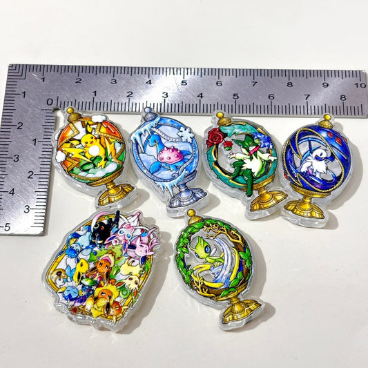 Pocket Monster Terrarium Acrylic Focal Beads, Electric Mouse & Eevee Evolution Globe Beads for DIY Beadable Pens & Keychains