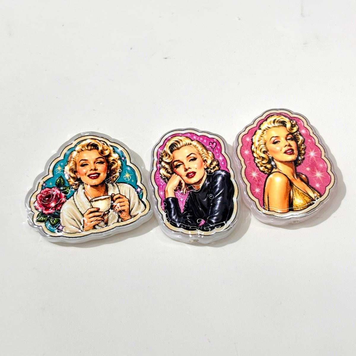 Hollywood Blonde Icon Acrylic Focal Beads, Vintage Glamour Movie Star & White Dress Beads for DIY Beadable Pens & Keychains