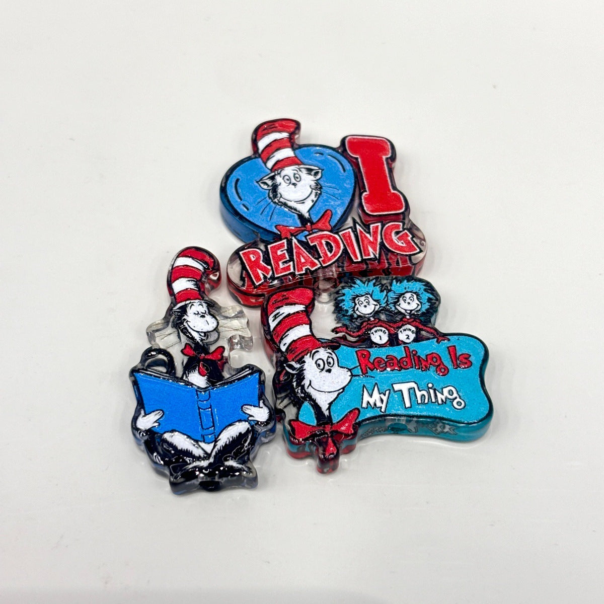 Rhyming Storybook Cat Acrylic Focal Beads, "Great Places" Reading Quote & Blue Hair Twins Beads for DIY Beadable Pens & Keychains