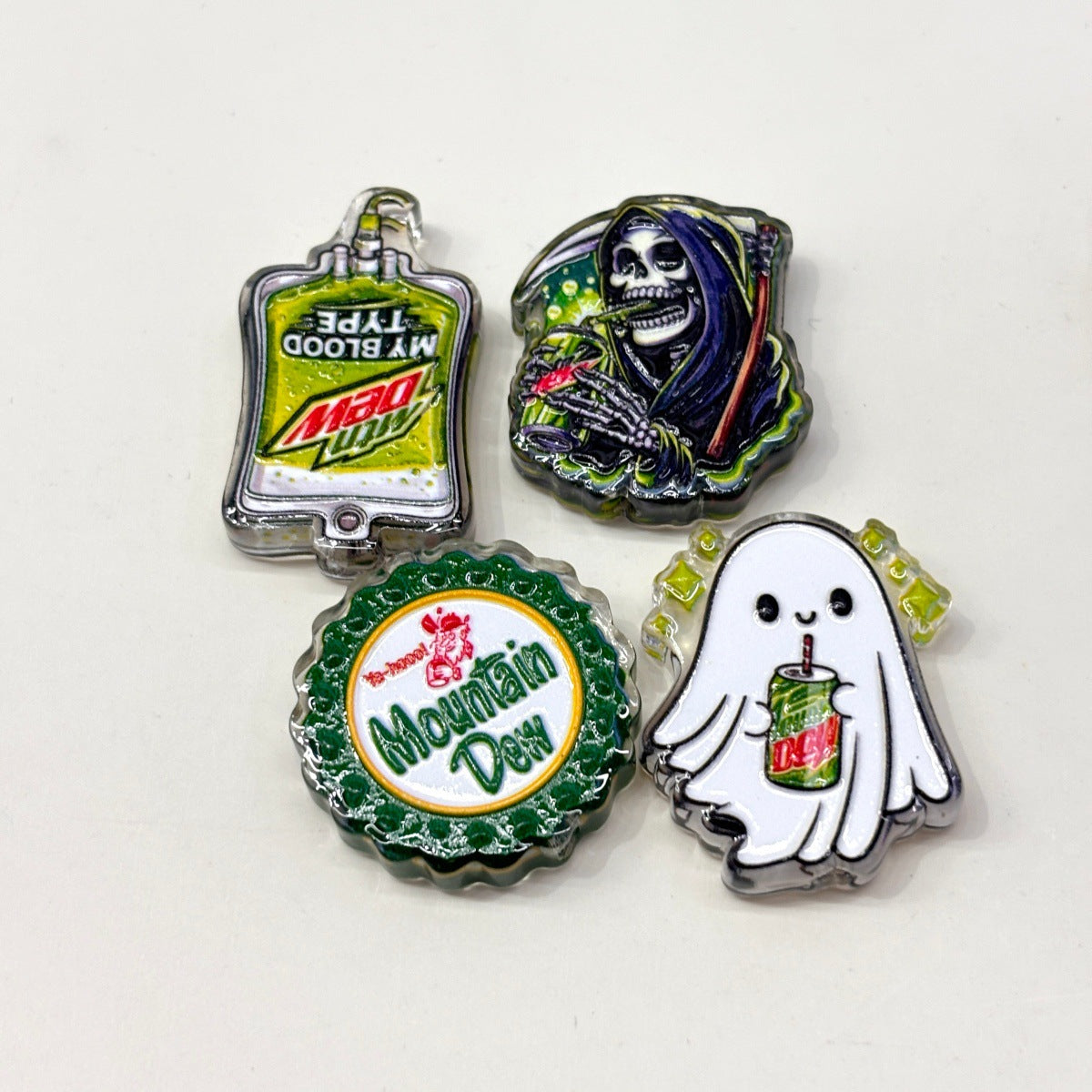 Citrus Green Soda Acrylic Focal Beads, Spooky Reaper & Ghost Soda Can Beads for DIY Beadable Pens & Keychains