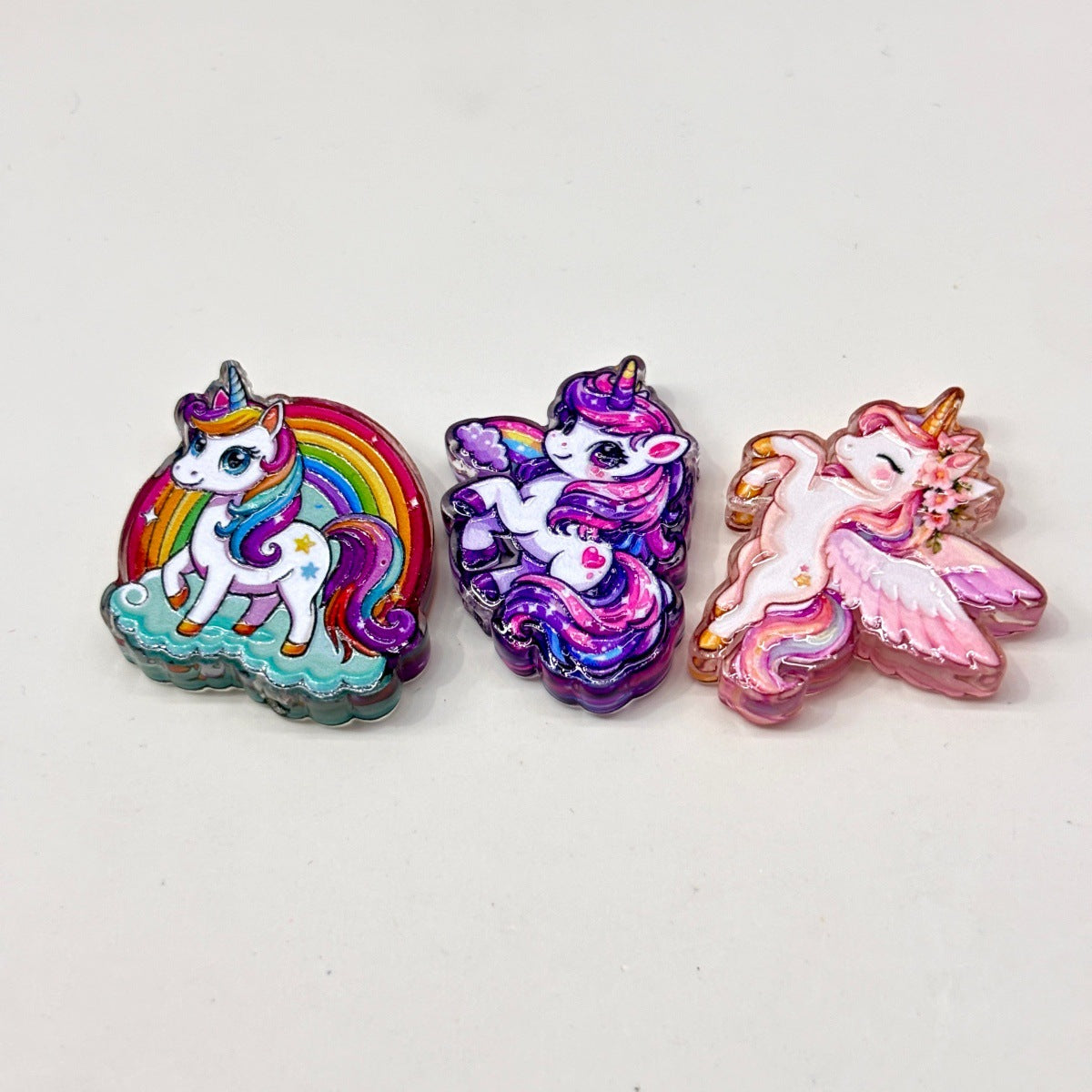 Pastel Rainbow Unicorn Acrylic Focal Beads, Flying Pegasus & Crescent Moon Beads for DIY Beadable Pens & Keychains