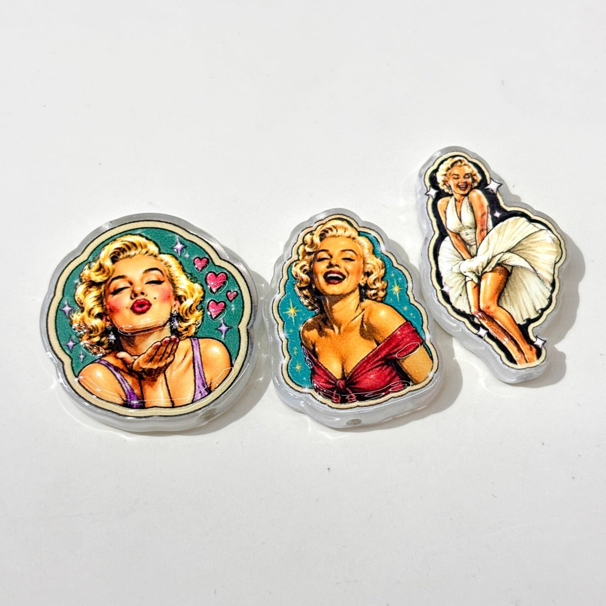 Hollywood Blonde Icon Acrylic Focal Beads, Vintage Glamour Movie Star & White Dress Beads for DIY Beadable Pens & Keychains