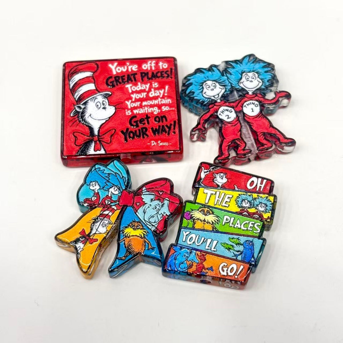Rhyming Storybook Cat Acrylic Focal Beads, "Great Places" Reading Quote & Blue Hair Twins Beads for DIY Beadable Pens & Keychains