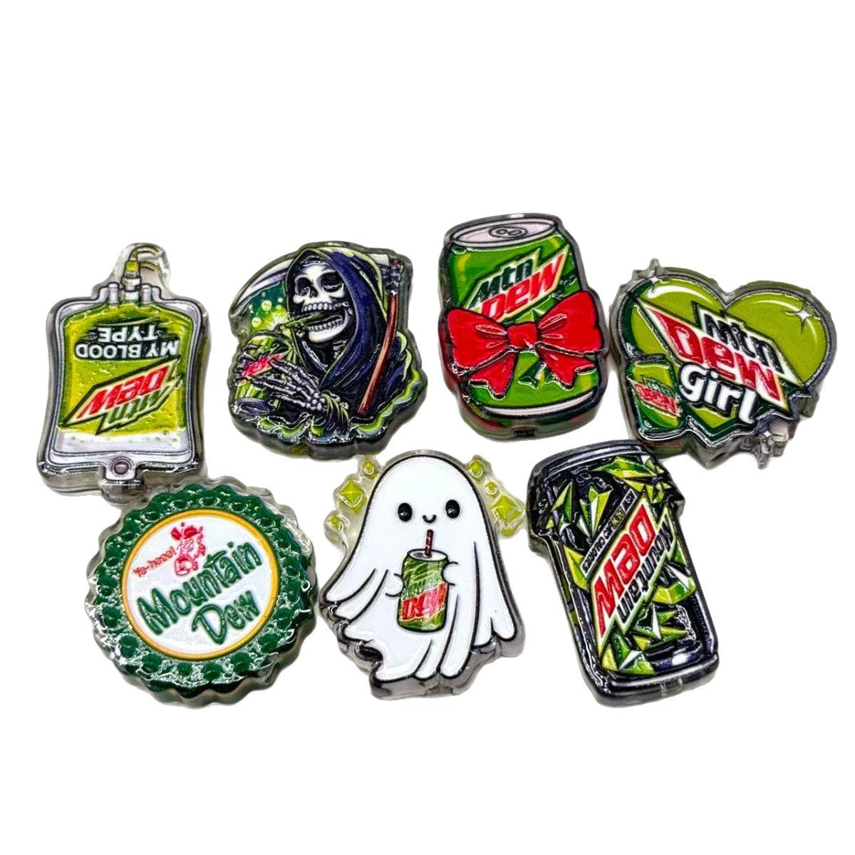 Citrus Green Soda Acrylic Focal Beads, Spooky Reaper & Ghost Soda Can Beads for DIY Beadable Pens & Keychains
