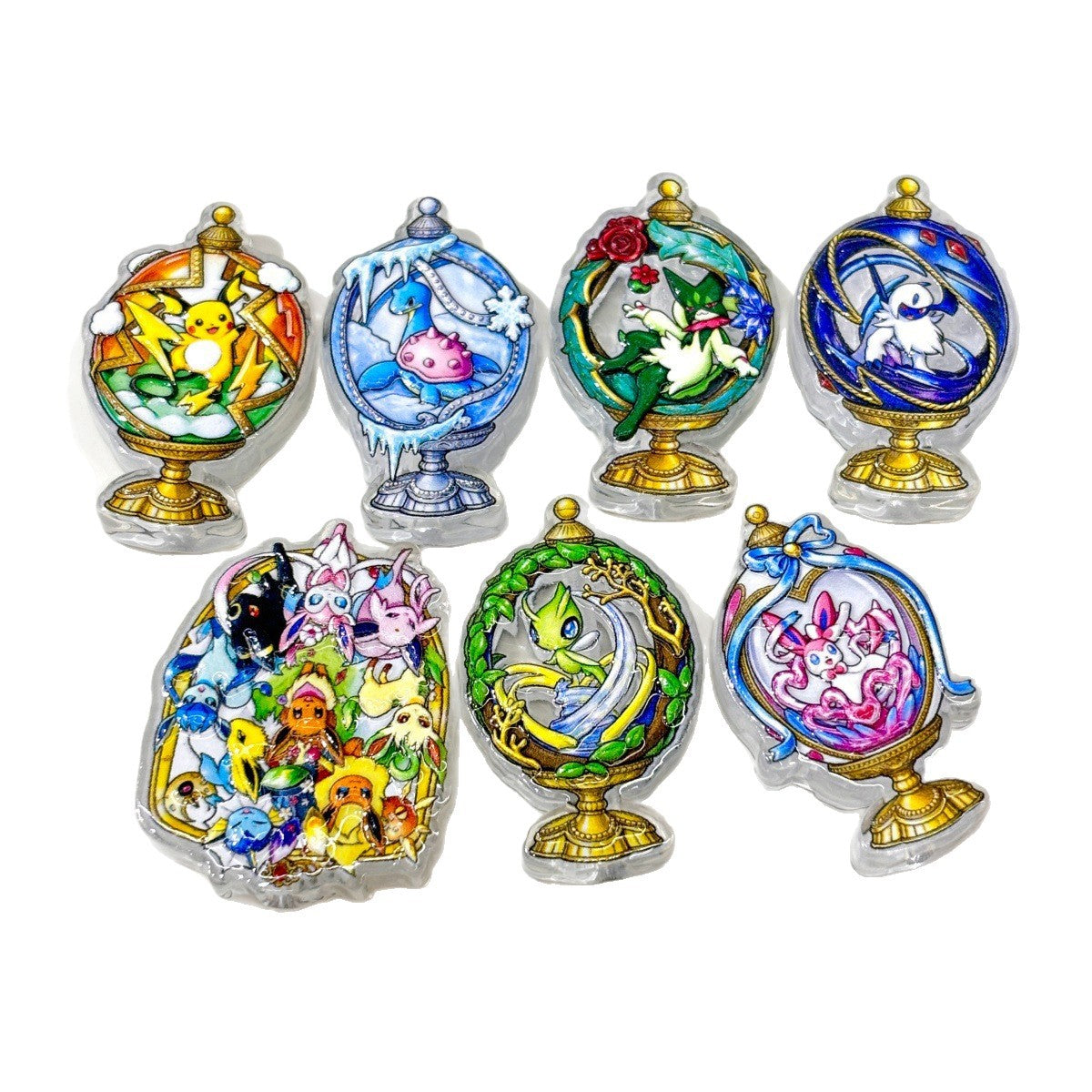 Pocket Monster Terrarium Acrylic Focal Beads, Electric Mouse & Eevee Evolution Globe Beads for DIY Beadable Pens & Keychains