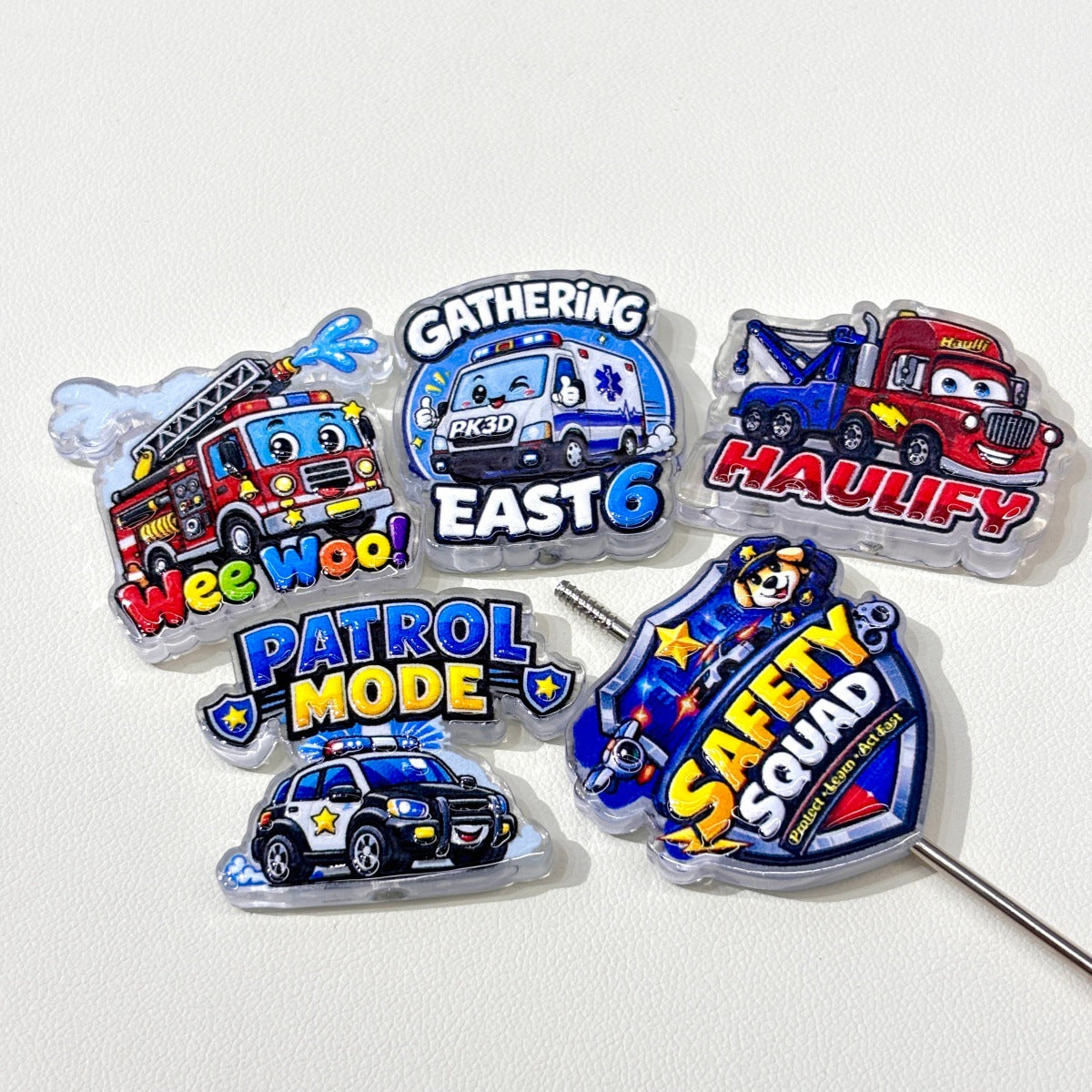 City Rescue Vehicles Acrylic Focal Beads, Fire Truck & Police Patrol Safety Squad Beads for DIY Beadable Pens & Keychains