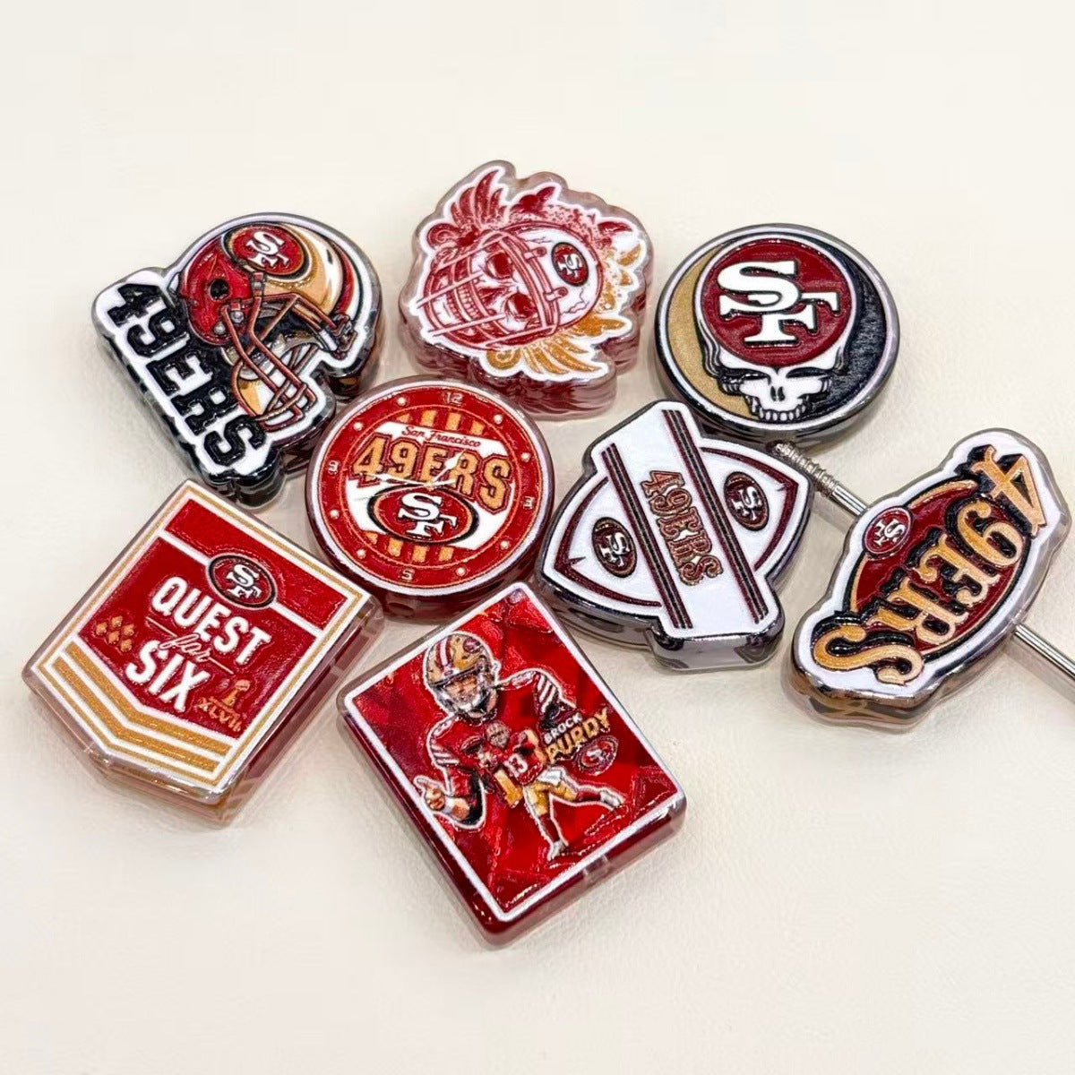 Red & Gold Football Dynasty Acrylic Focal Beads, West Coast Helmet & Championship Banner Beads for DIY Beadable Pens & Keychains