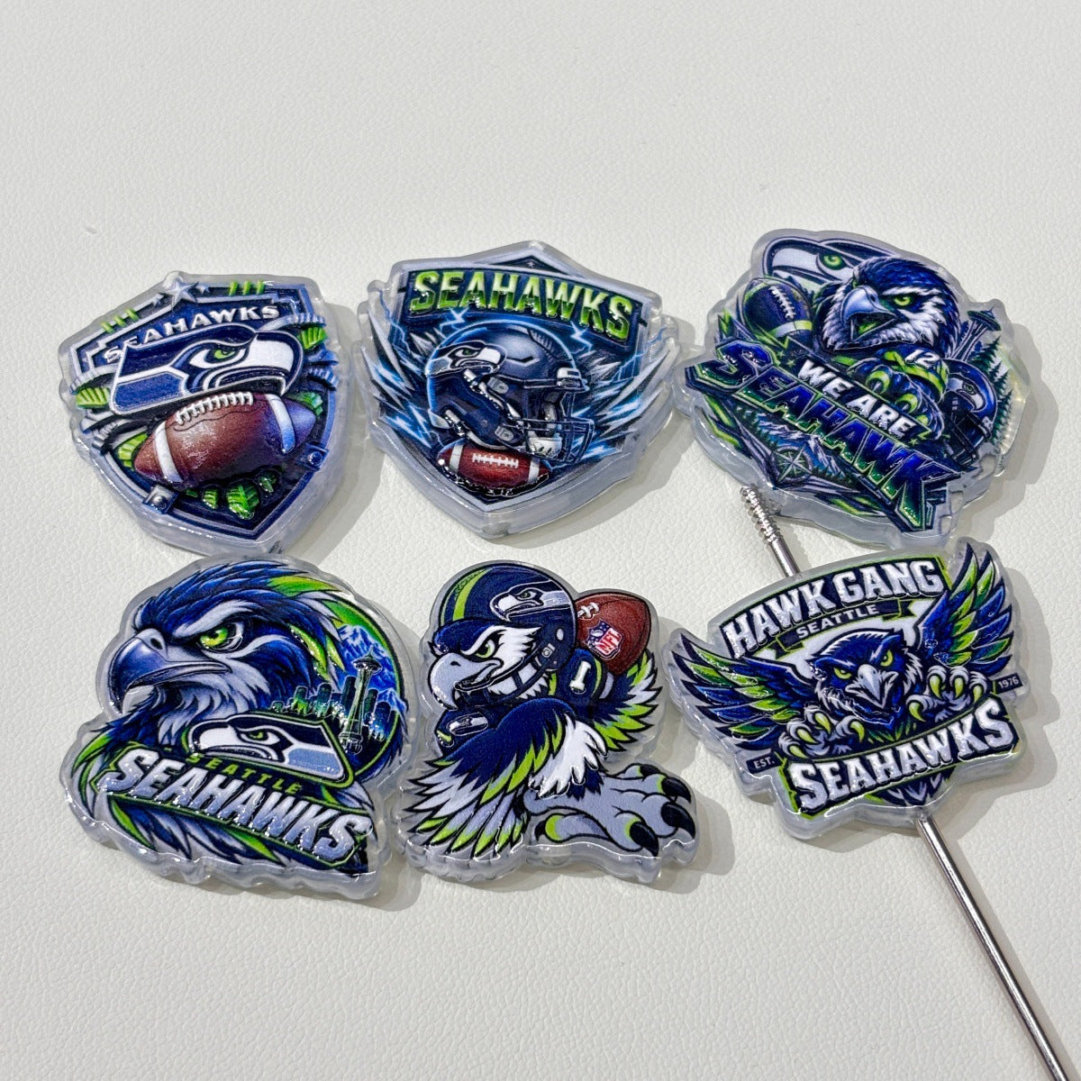 Pacific Northwest Sea Hawk Acrylic Focal Beads, Electric Green Football Mascot Beads for DIY Beadable Pens & Keychains