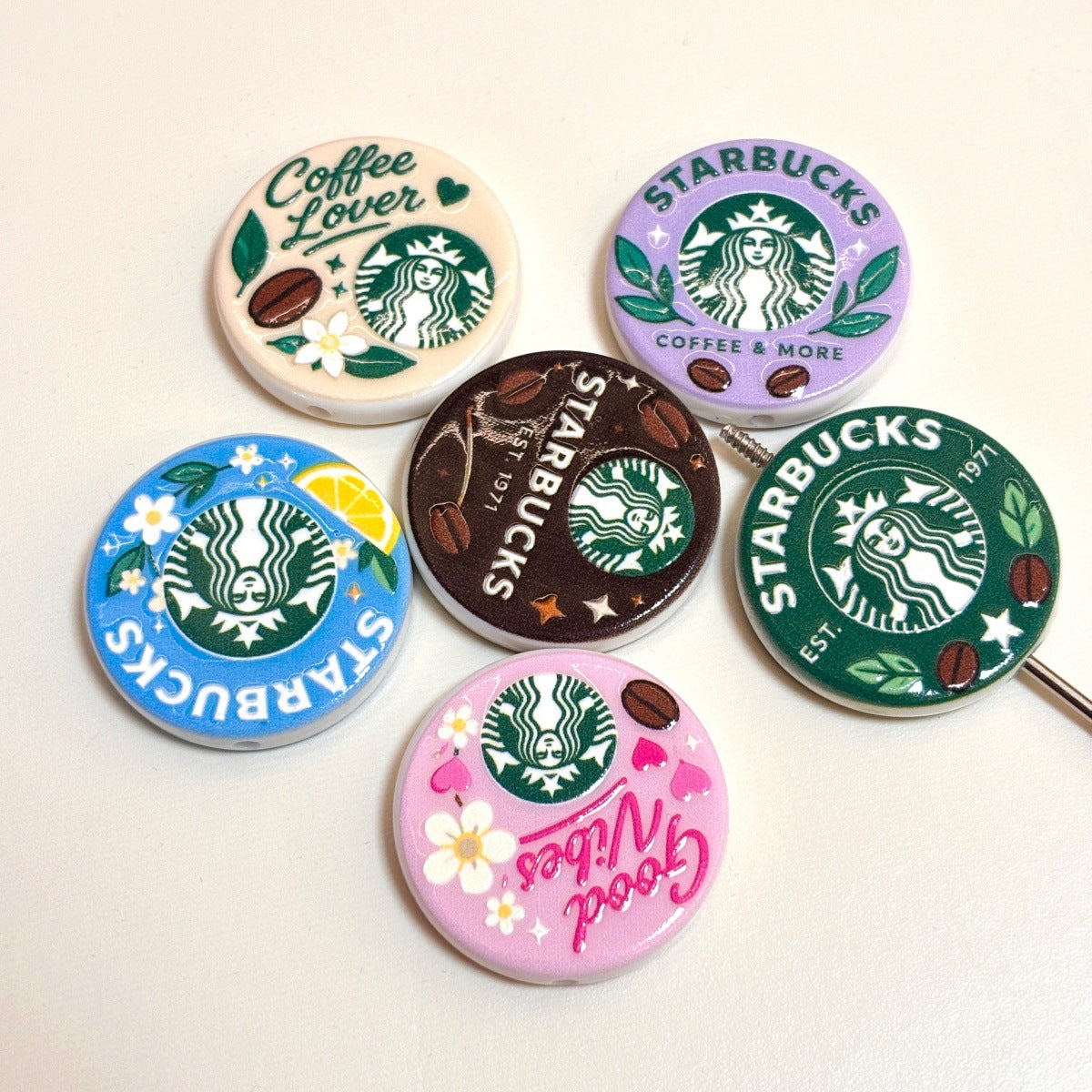 Coffee Lover Acrylic Focal Beads, Siren Café Coin & Roasted Coffee Bean Beads for DIY Beadable Pens & Keychains