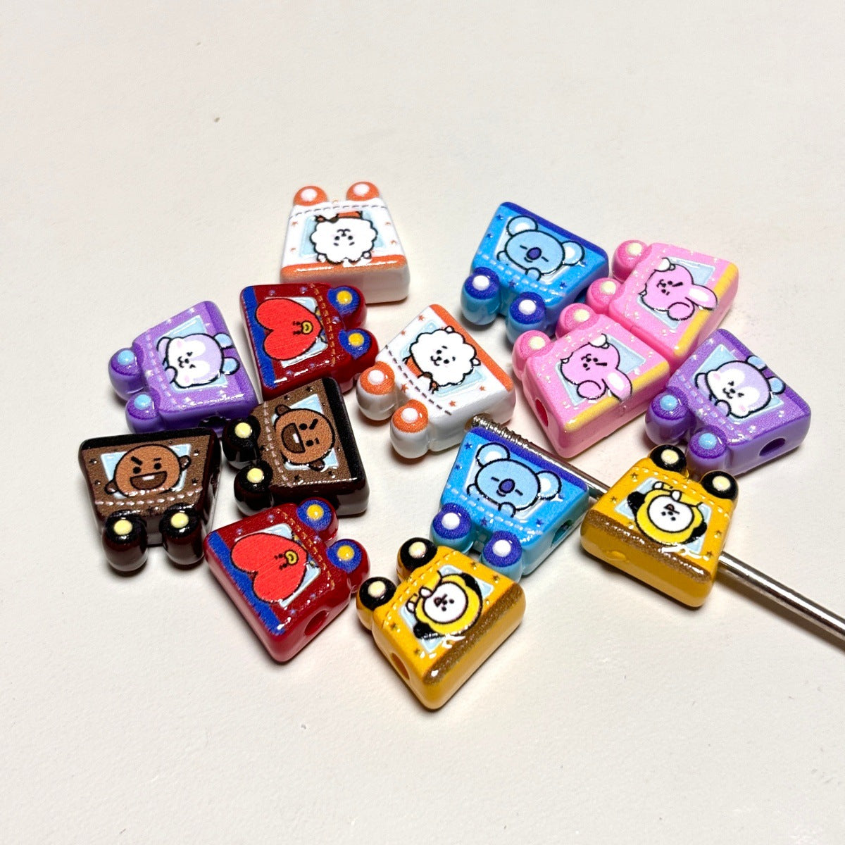 Kawaii Amusement Park Mascot Train Beads, Cute Animal Coaster Car Resin Focal Beads for DIY Beadable Pens & Keychains