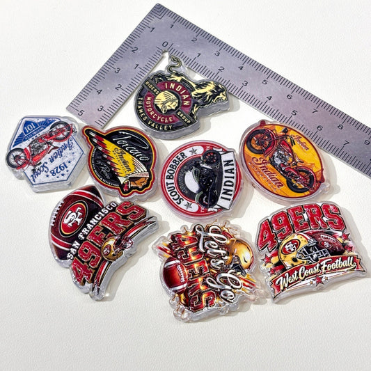 Vintage Motorcycle & Red Gold Football Acrylic Focal Beads, Retro Cruiser & West Coast Game Day Beads for DIY Pens & Keychains