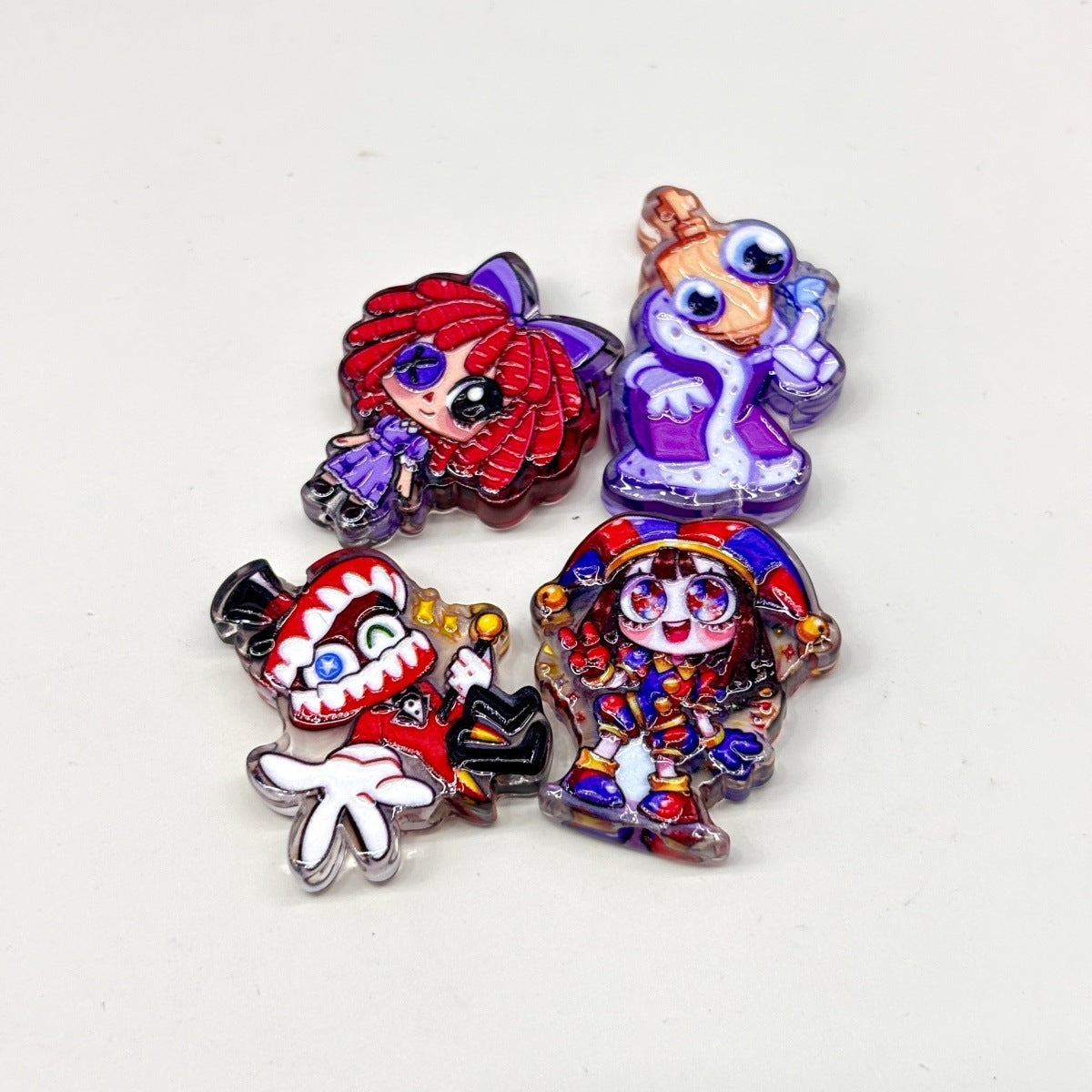 Digital Circus Jester Acrylic Focal Beads, Whimsical Harlequin & Purple Bunny Beads for DIY Beadable Pens & Keychains