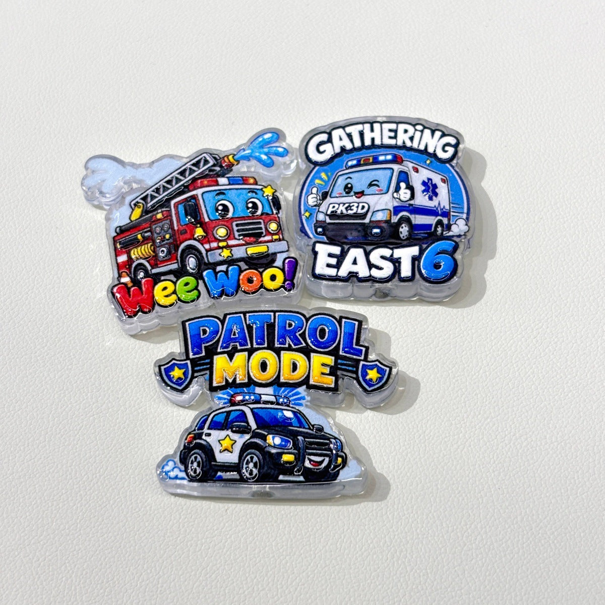 City Rescue Vehicles Acrylic Focal Beads, Fire Truck & Police Patrol Safety Squad Beads for DIY Beadable Pens & Keychains