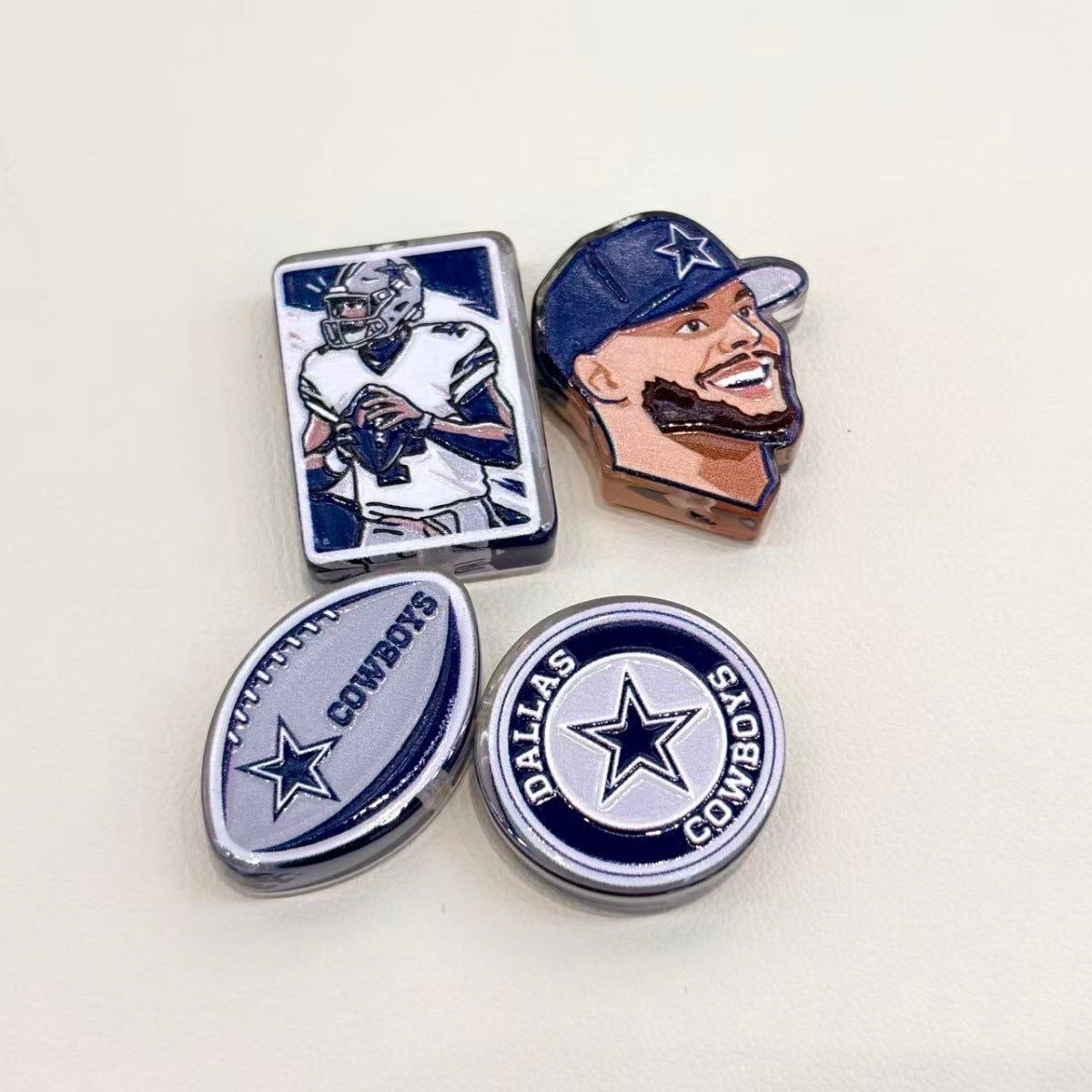 Lone Star Football Acrylic Focal Beads, Silver & Navy Game Day Mascot Beads for DIY Beadable Pens & Keychains