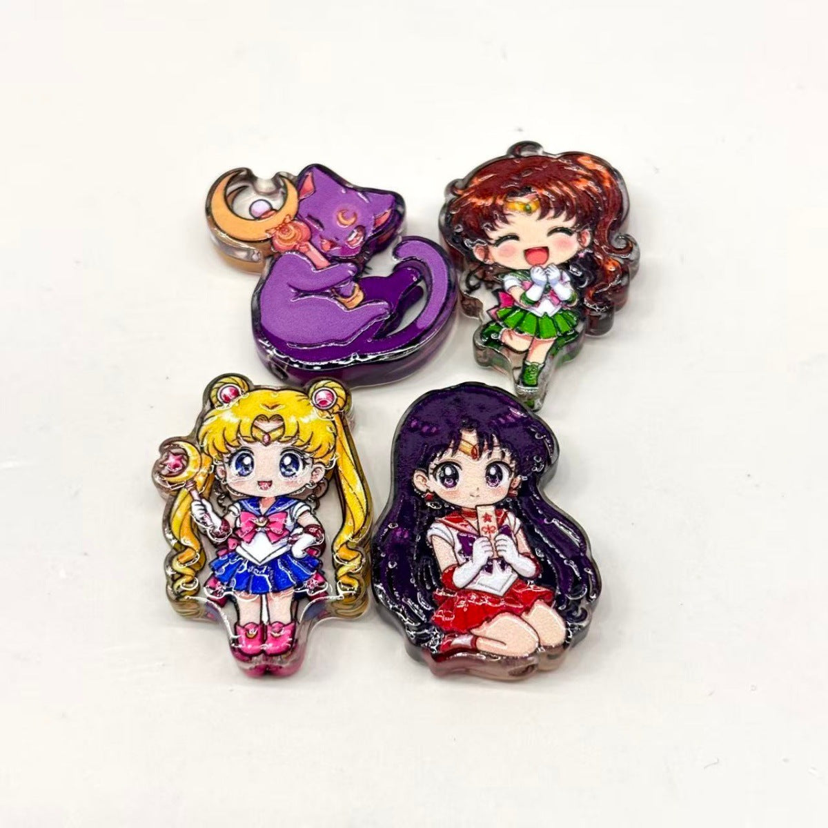 Magical Girl Anime Acrylic Focal Beads, Celestial Moon Guardian & Golden Winged Wand Beads for DIY Beadable Pens & Keychains