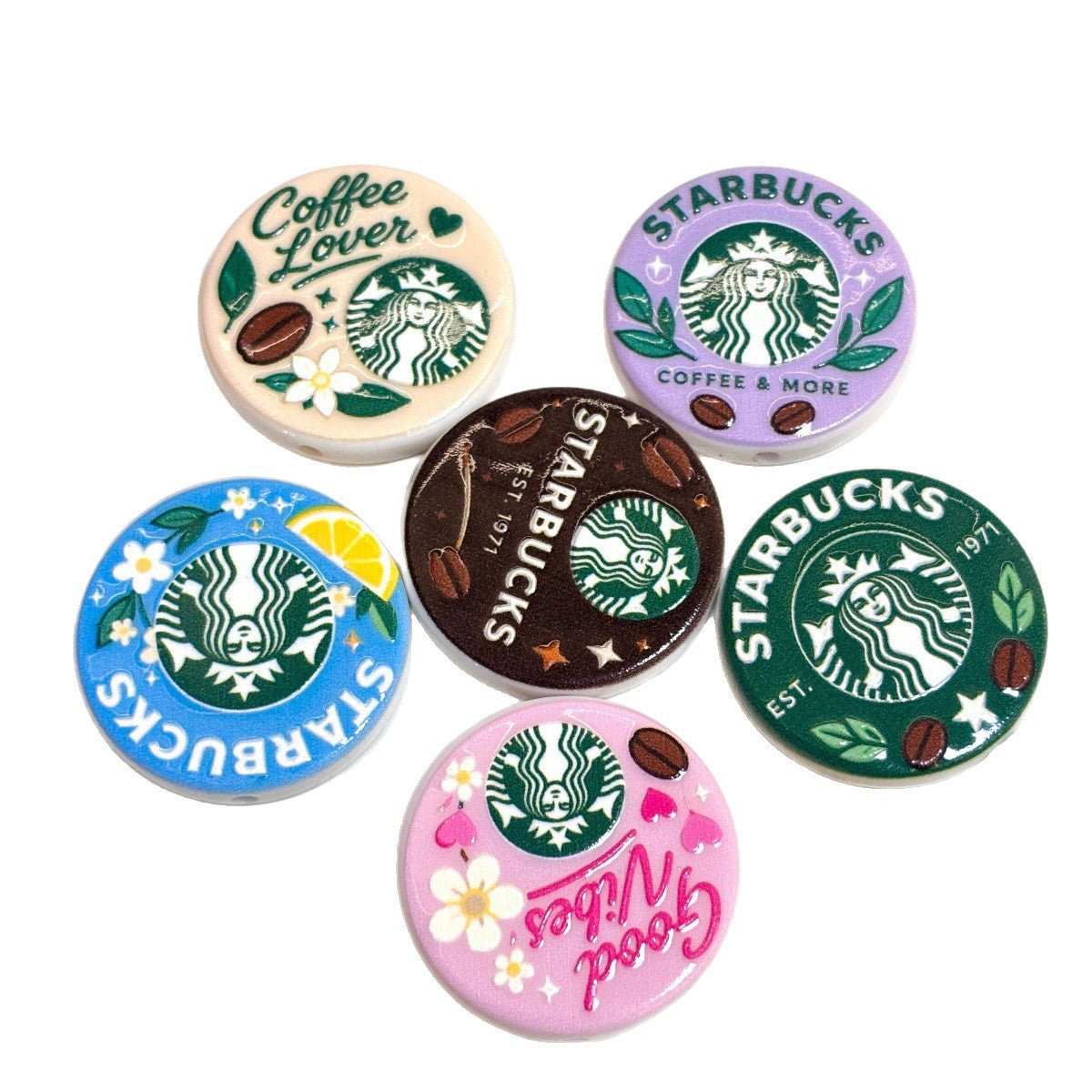 Coffee Lover Acrylic Focal Beads, Siren Café Coin & Roasted Coffee Bean Beads for DIY Beadable Pens & Keychains