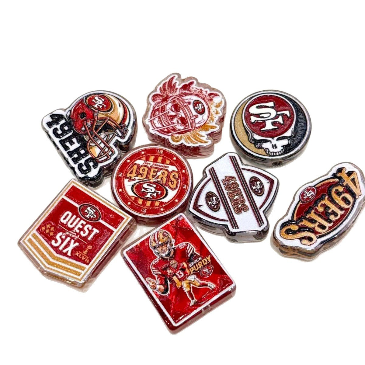 Red & Gold Football Dynasty Acrylic Focal Beads, West Coast Helmet & Championship Banner Beads for DIY Beadable Pens & Keychains