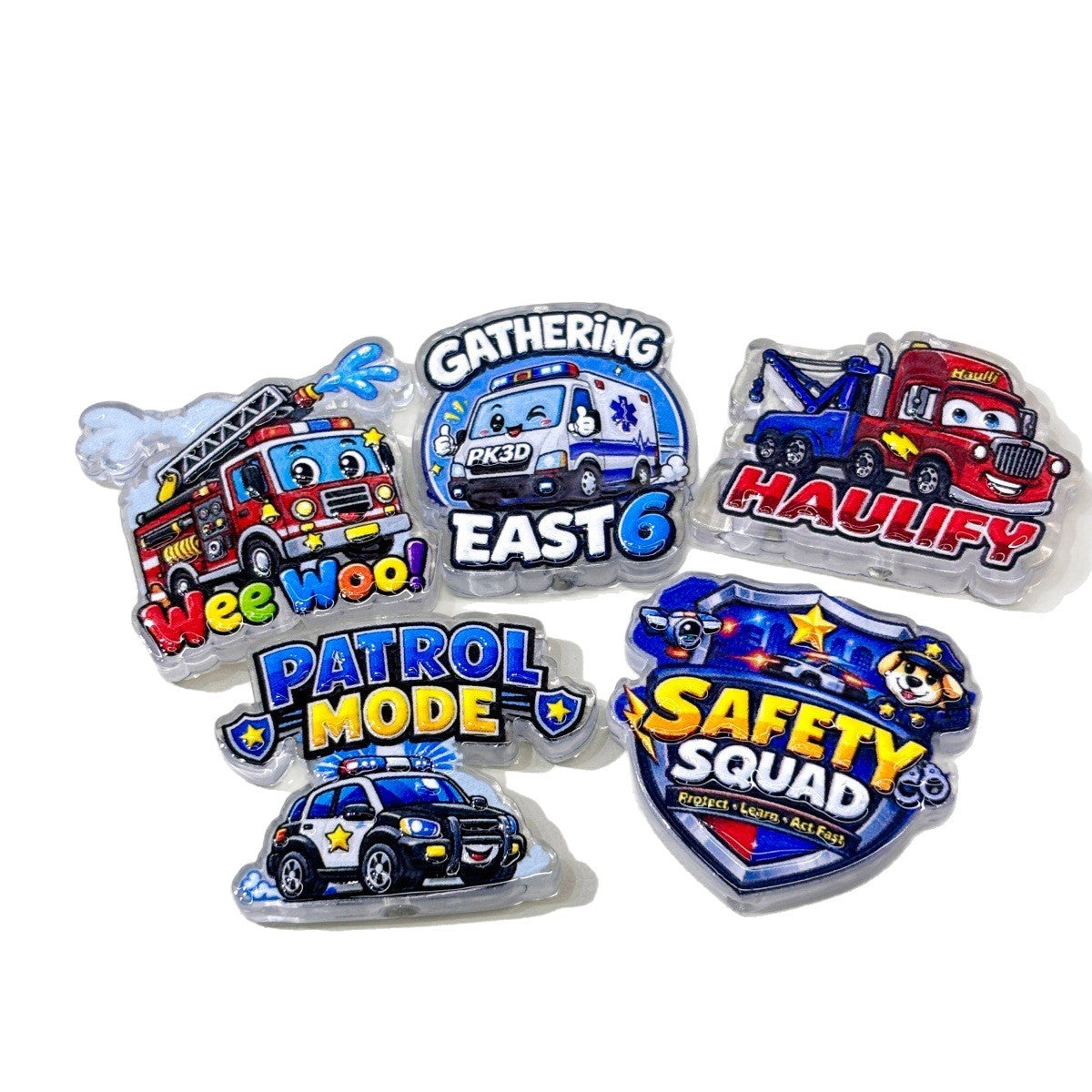 City Rescue Vehicles Acrylic Focal Beads, Fire Truck & Police Patrol Safety Squad Beads for DIY Beadable Pens & Keychains
