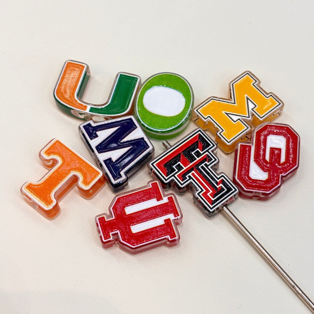 College Sports Varsity Initial Acrylic Focal Beads, Game Day Block Letter Charms for DIY Beadable Pens & Keychains