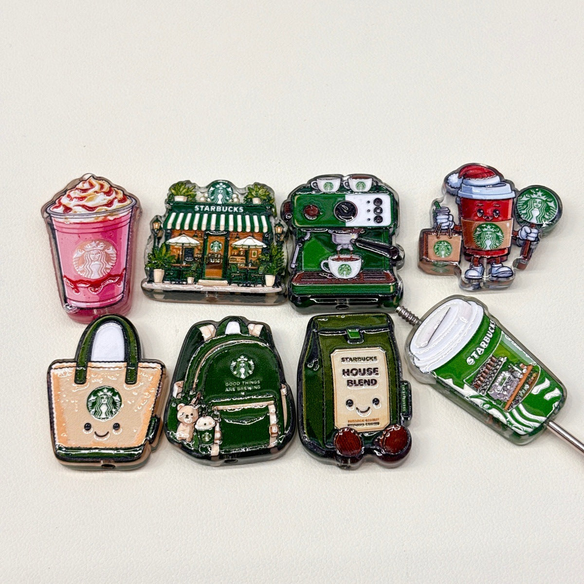 Cozy Café Lifestyle Acrylic Focal Beads, Coffee Shop Storefront & Espresso Machine Beads for DIY Beadable Pens & Keychains