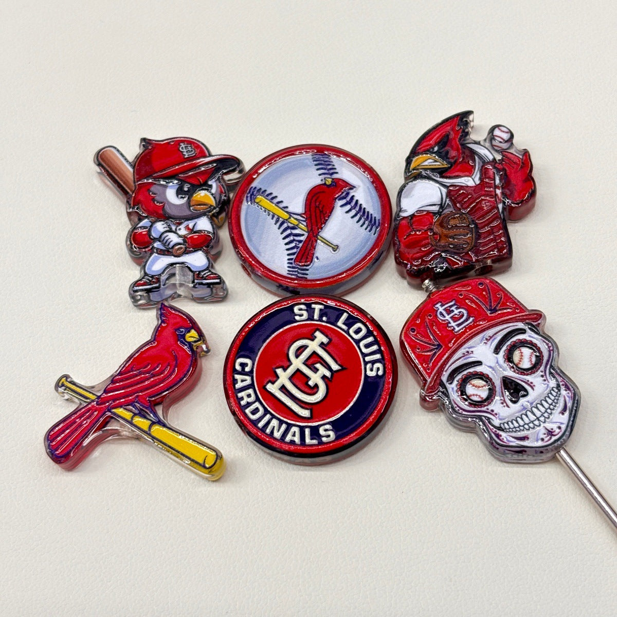 St. Louis Baseball Acrylic Focal Beads, Red Cardinal Mascot & Batting Bird Beads for DIY Beadable Pens & Keychains