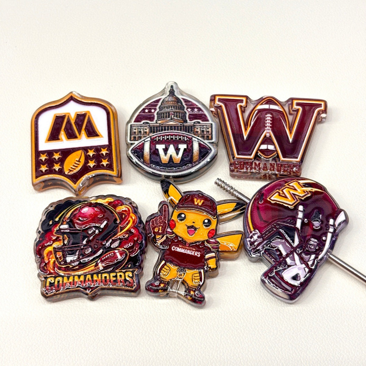 Red & Gold Football Glory Acrylic Focal Beads, Capitol Dome & Mascot Dog Beads for DIY Beadable Pens & Keychains