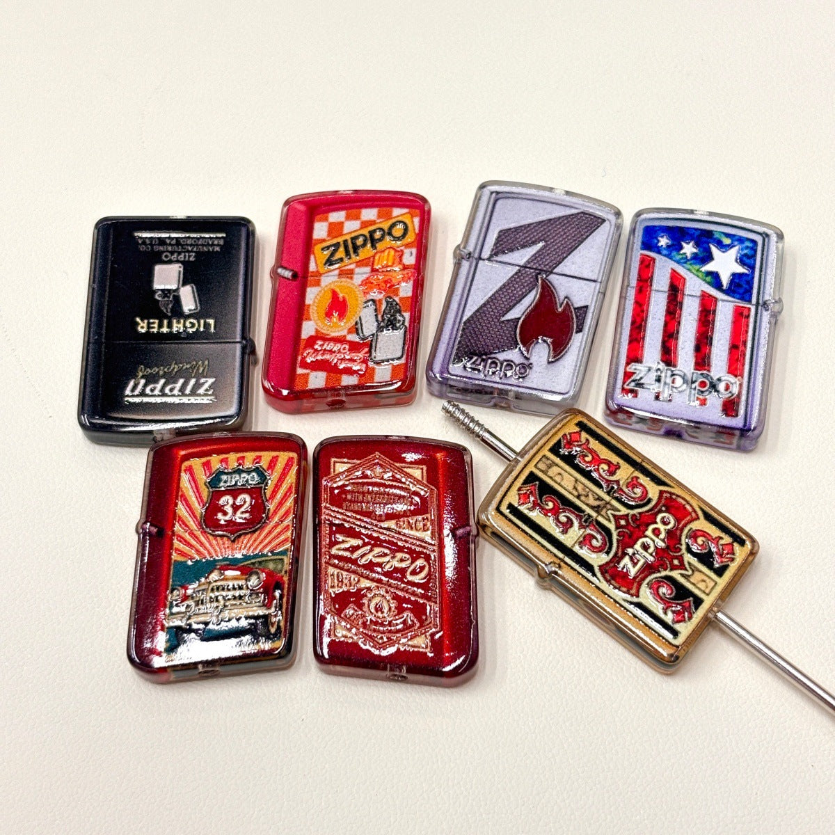 Vintage Windproof Flip-Top Lighter Acrylic Focal Beads, Retro Flame & Antique Engraved Pocket Tool Beads for DIY Beadable Pens & Keychains