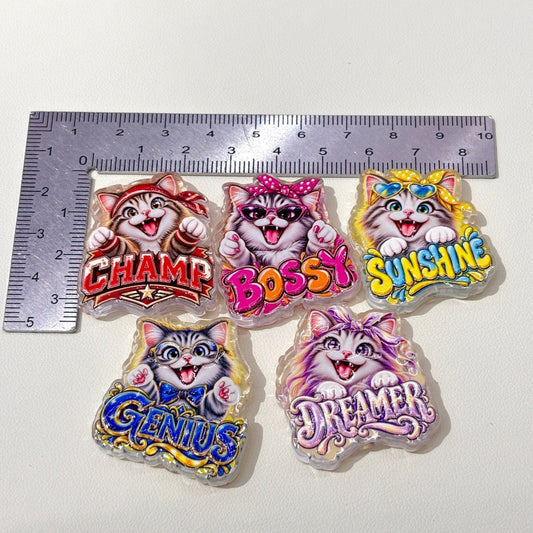 Cute Cat Personality Slang Acrylic Focal Beads, Retro Dreamer & Bossy Kitten Beads for DIY Beadable Pens & Keychains