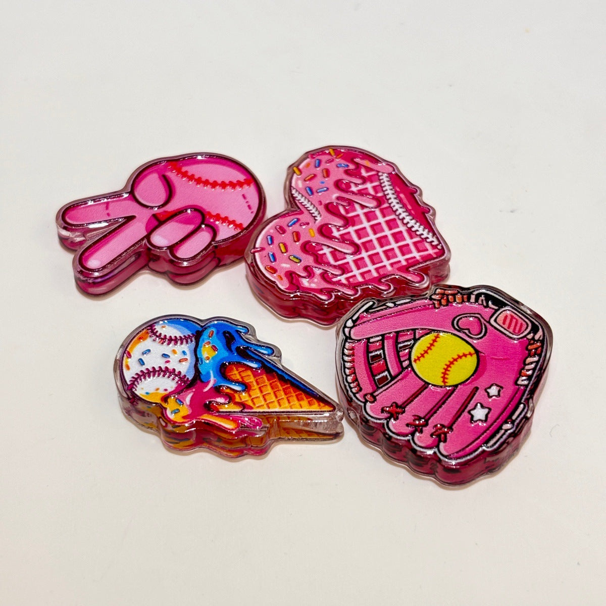 Pink Baseball & Softball Acrylic Focal Beads, Bow Softball & Melting Ice Cream Beads for DIY Beadable Pens & Keychains