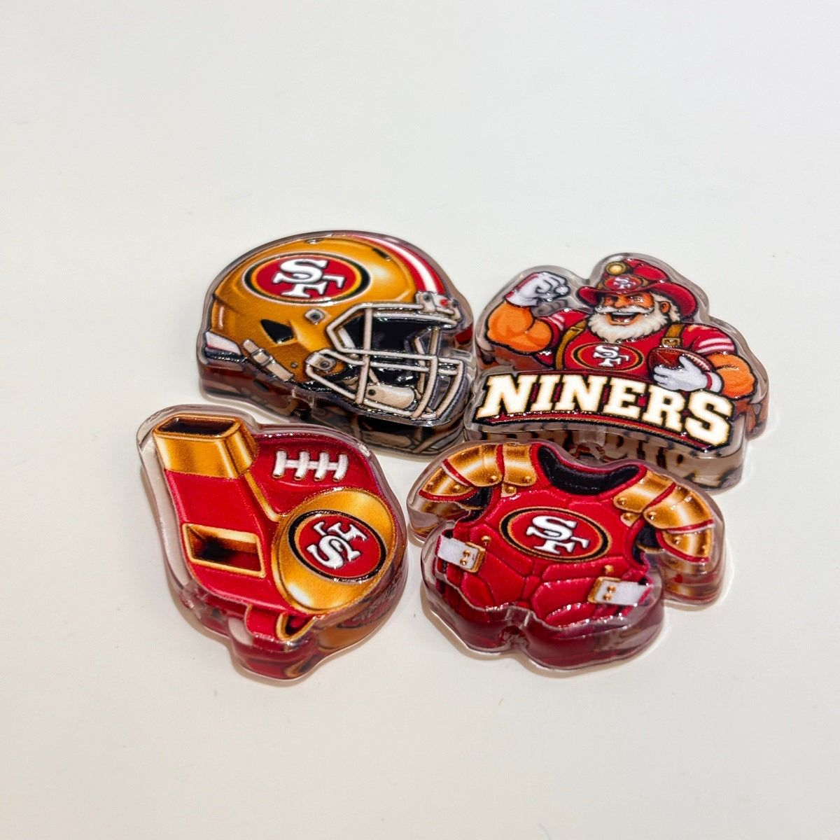 Red & Gold Football Faithful Acrylic Focal Beads, Gold Helmet & Coach Whistle Beads for DIY Beadable Pens & Keychains