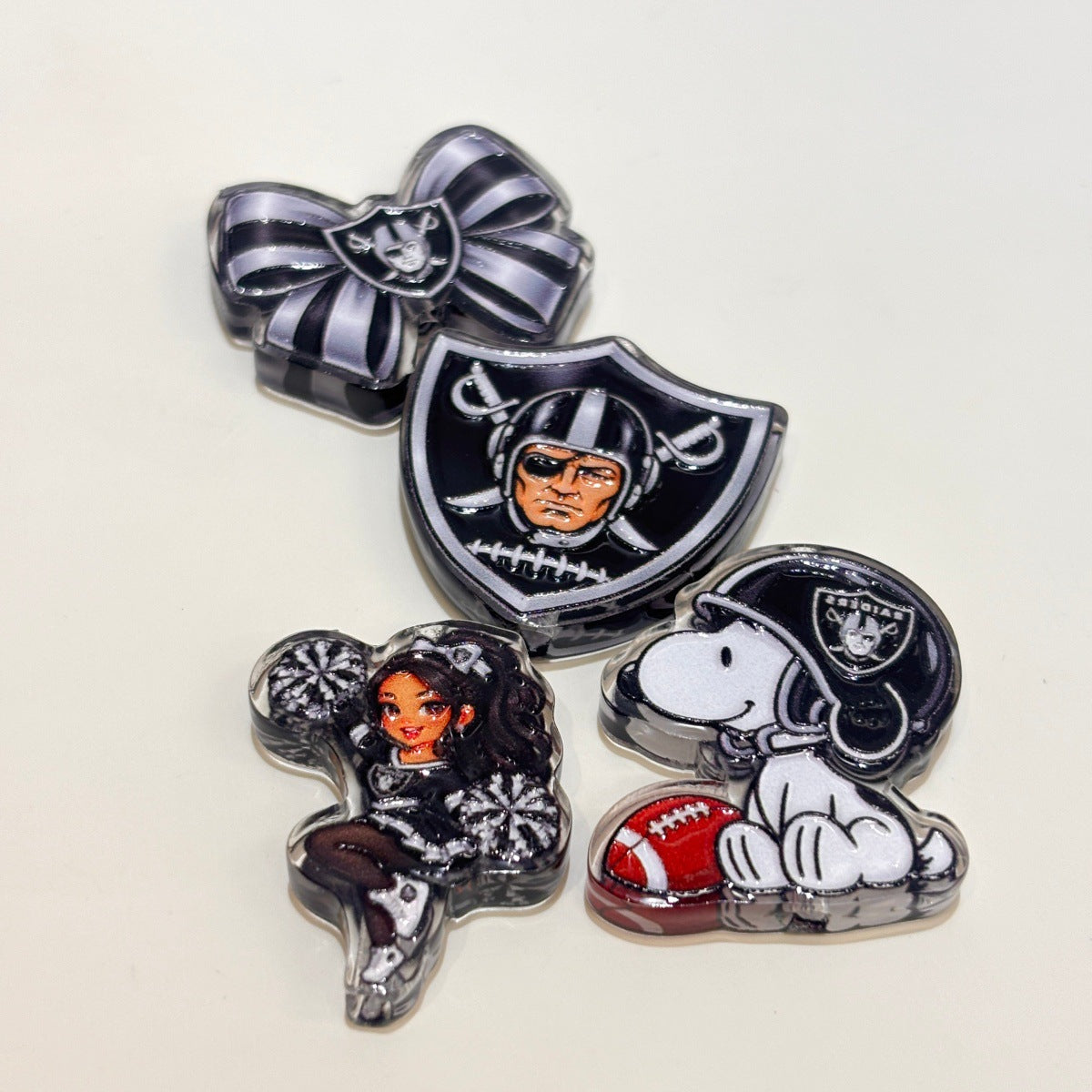 Silver & Black Football Dynasty Acrylic Focal Beads, Pirate Mascot & Cheerleader Girl Beads for DIY Beadable Pens & Keychains