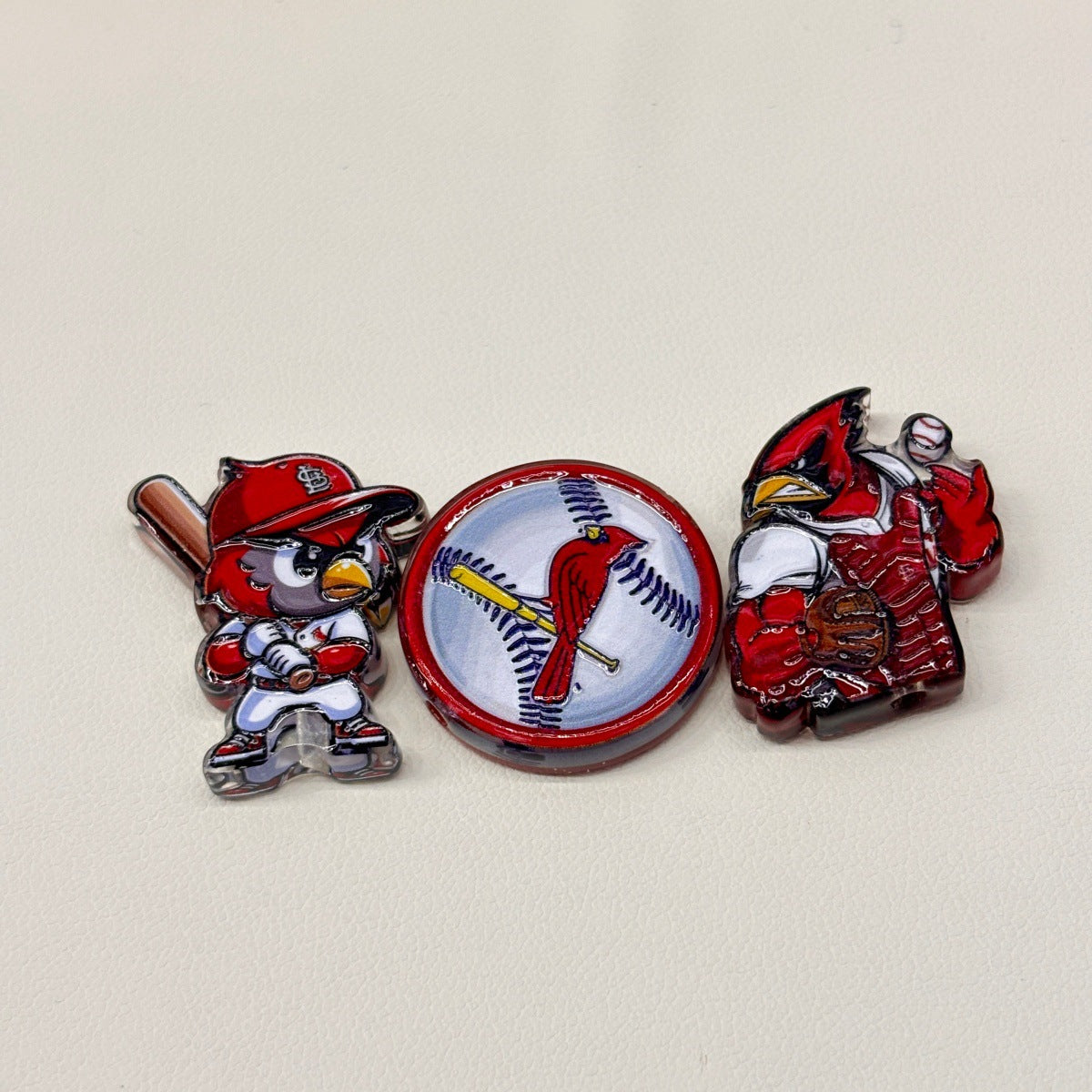 St. Louis Baseball Acrylic Focal Beads, Red Cardinal Mascot & Batting Bird Beads for DIY Beadable Pens & Keychains