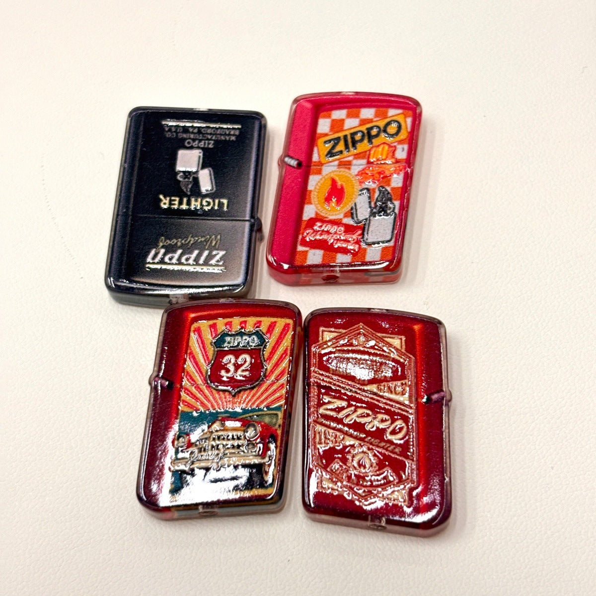 Vintage Windproof Flip-Top Lighter Acrylic Focal Beads, Retro Flame & Antique Engraved Pocket Tool Beads for DIY Beadable Pens & Keychains