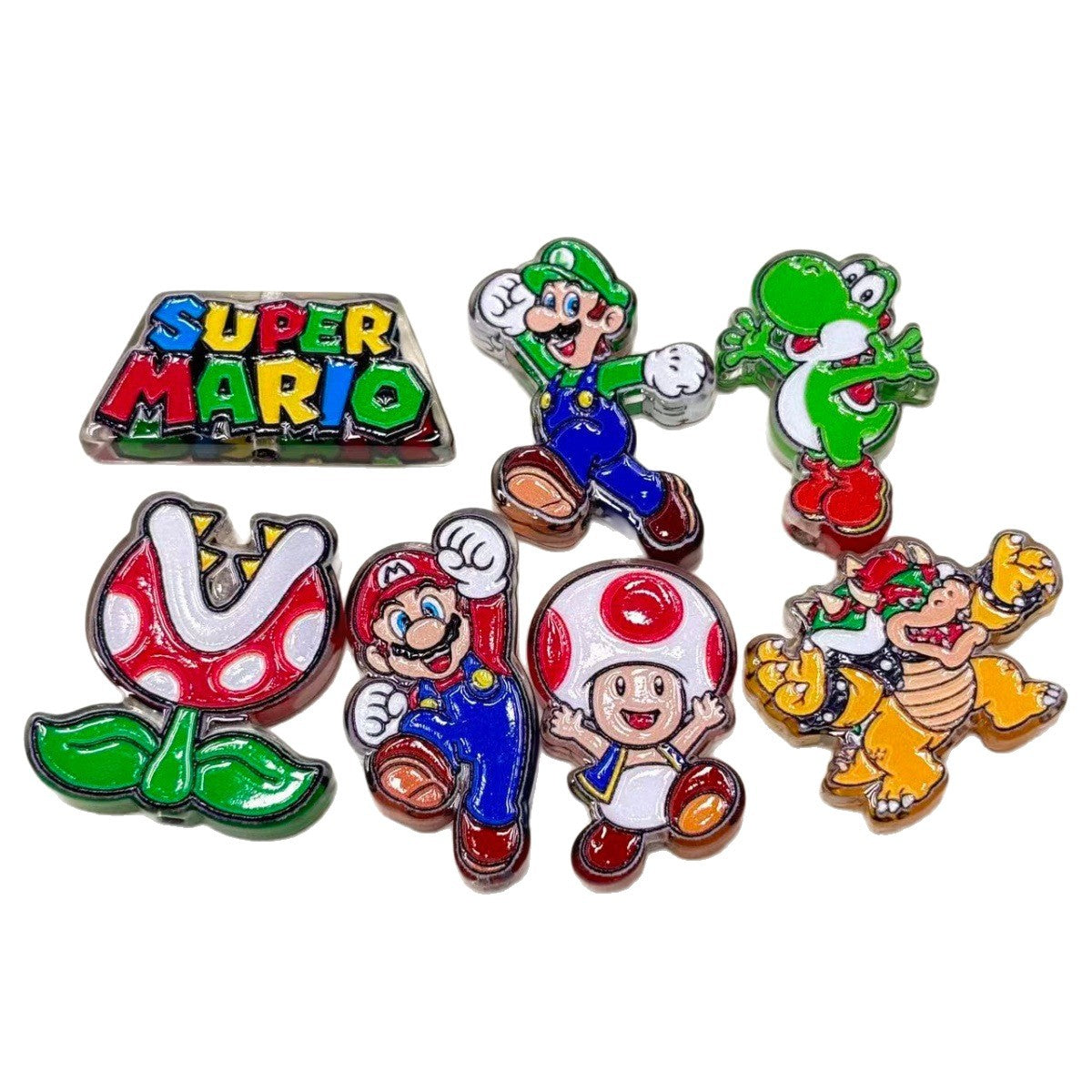 Retro Arcade Game Acrylic Focal Beads, Jumping Plumber Bros & Mushroom Pal Beads for DIY Beadable Pens & Keychains